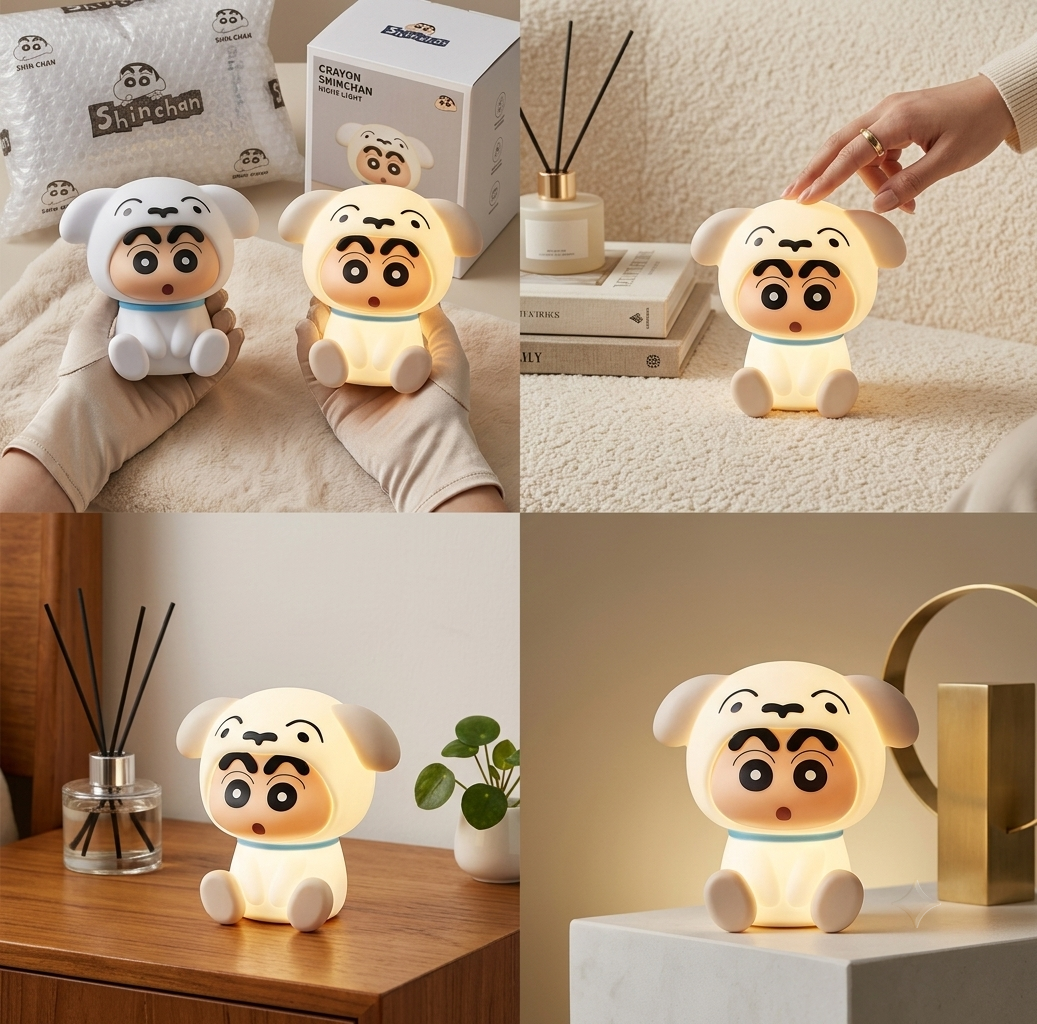 **Shin-chan Shiro LED Night Light Lamp | Cute Cartoon Character Bedside Lamp | Soft Glow Decorative Night Light for Kids & Bedroom**