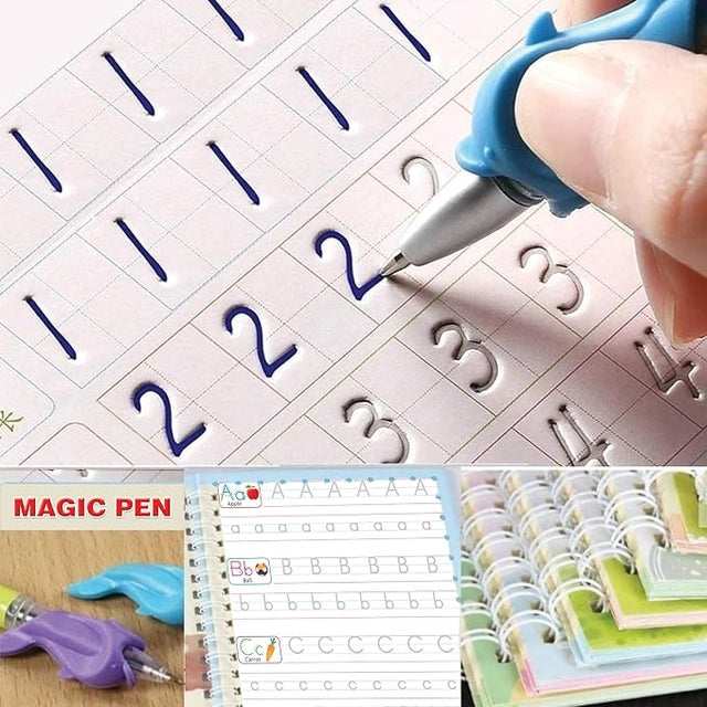 Reusable Magic Copy Books for Kids – Auto-Erase Handwriting Practice Set with Magic Pen & Refills