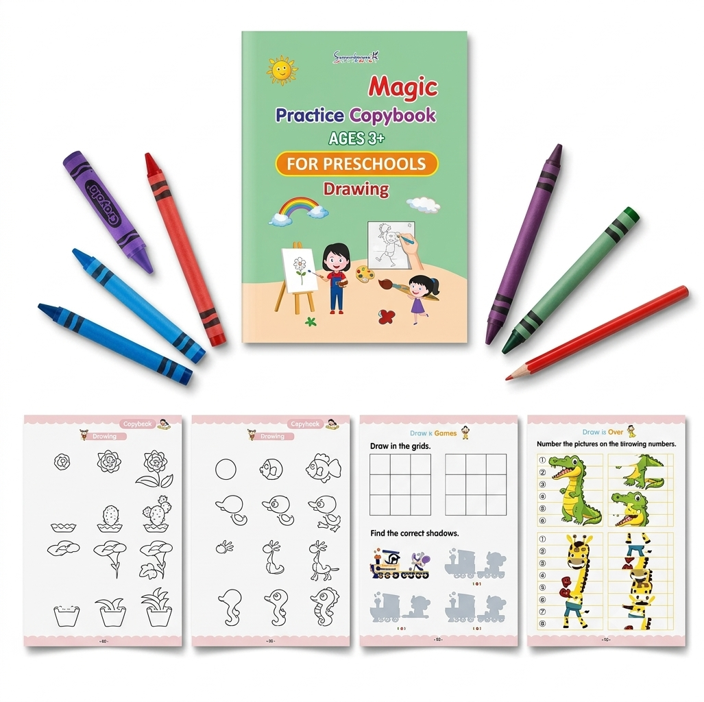 Reusable Magic Copy Books for Kids – Auto-Erase Handwriting Practice Set with Magic Pen & Refills