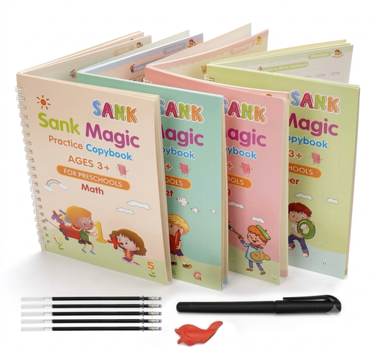 Reusable Magic Copy Books for Kids – Auto-Erase Handwriting Practice Set with Magic Pen & Refills