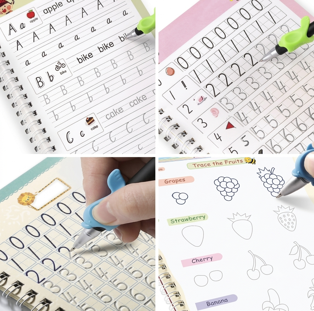 Reusable Magic Copy Books for Kids – Auto-Erase Handwriting Practice Set with Magic Pen & Refills