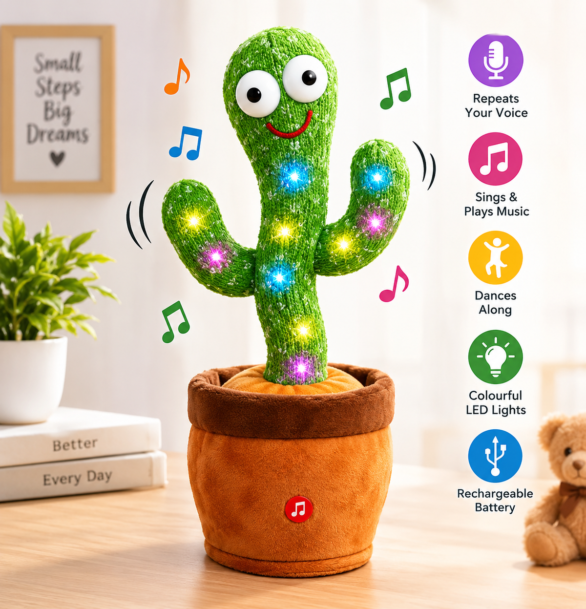 Talking & Dancing Cactus Toy | Singing, Dancing & Repeating Voice Plush Toy for Kids | Fun Interactive Cactus Toy
