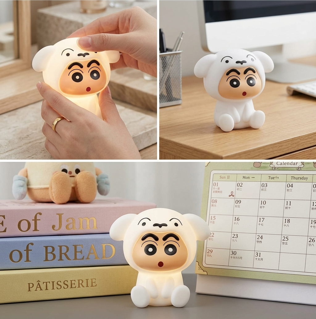 **Shin-chan Shiro LED Night Light Lamp | Cute Cartoon Character Bedside Lamp | Soft Glow Decorative Night Light for Kids & Bedroom**