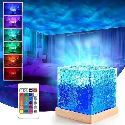 **Dynamic Water Ripple Projection Light | USB Portable Ocean Wave Night Lamp | LED Ambient Light for Bedroom & Home Decor**
